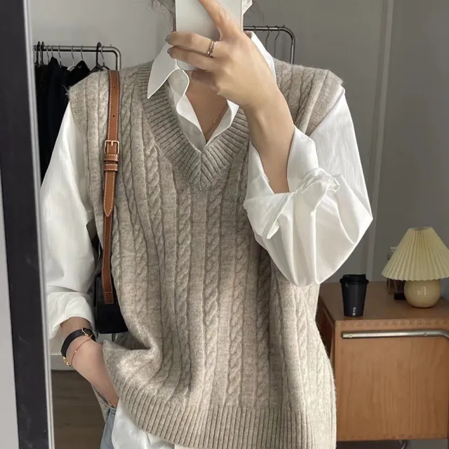 Autumn And Winter New Twist Knitted Vest Khaki - Shop at LoveMi