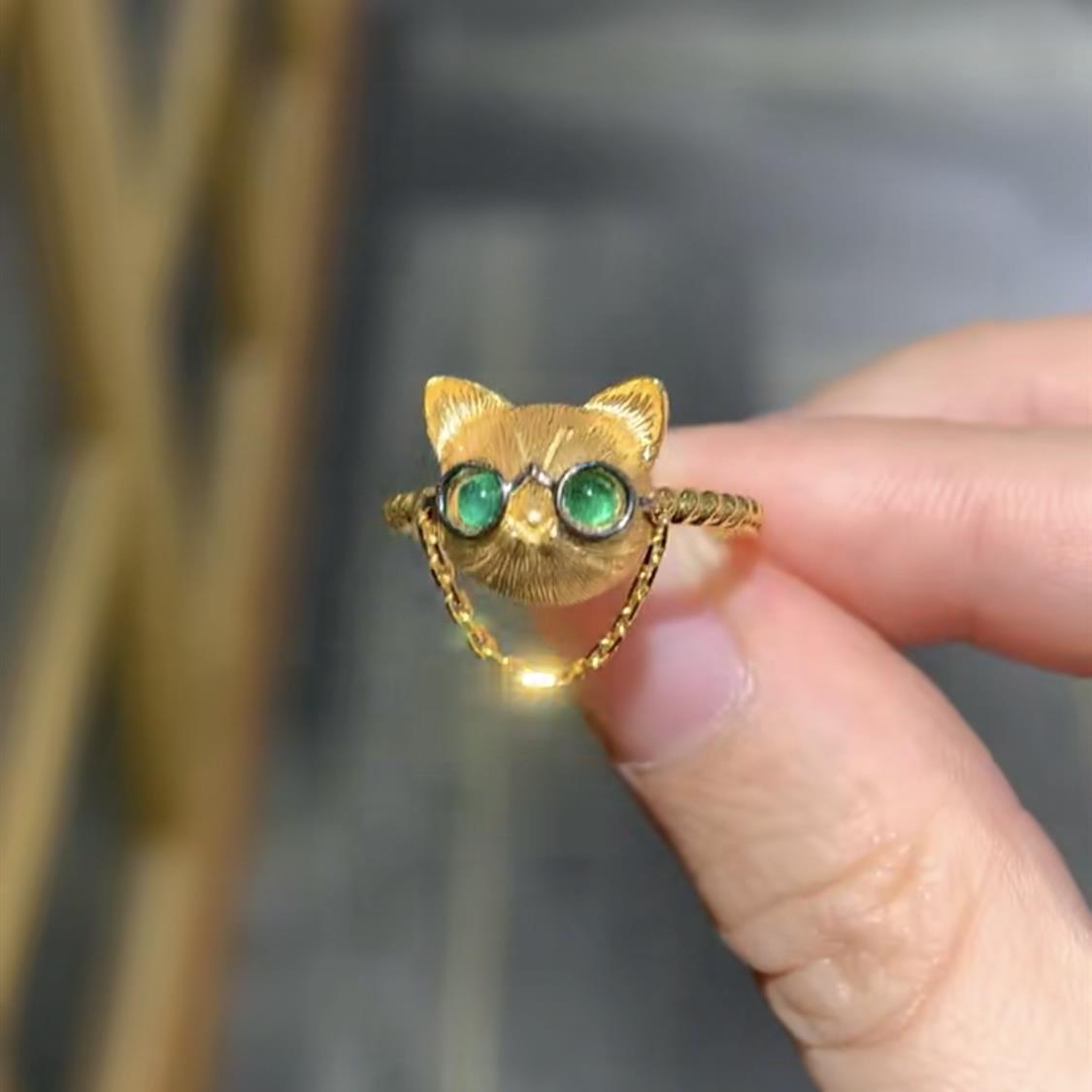 Cute Eyes Owl Chain Little Finger Ring