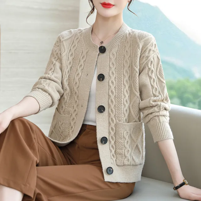 Spring And Autumn New Loose Soft Glutinous Knitted Cardigan Jacket Apricot - Shop at LoveMi