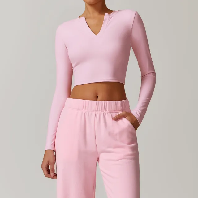 Tight Nude Feel Long sleeved T shirt Yoga Clothes Outdoor Cherry Blossom Powder - Shop at LoveMi