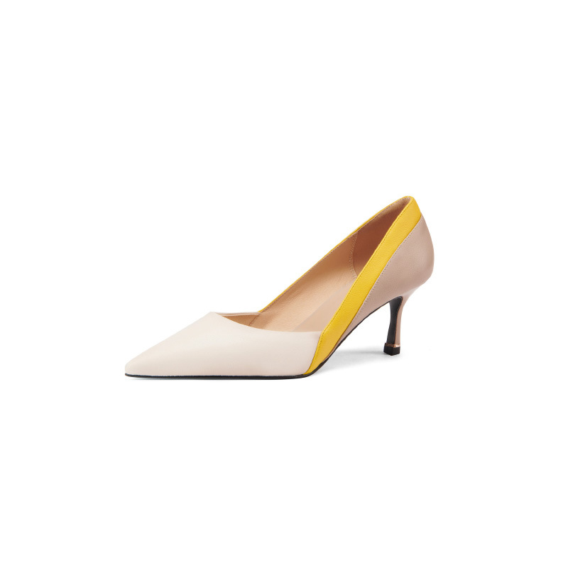 European And American Pointed High Heel Sandals Color-blocking Stiletto Heel Women's Shoes Inside And Outside Leather Commute Style Party Shoes
