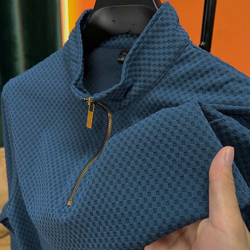 Men's Zip-up Turtleneck Jacquard Polyester Sweater