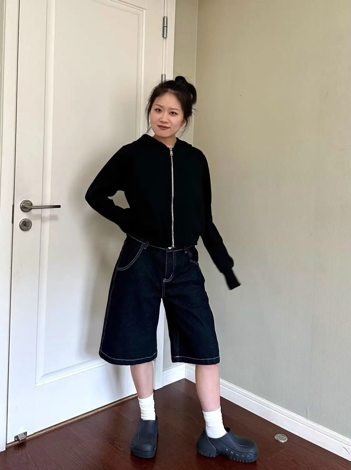 Fashion Casual Loose Slimming High Waist Five Points Straight Shorts