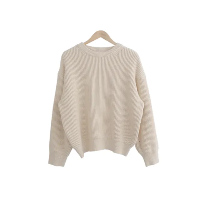 Solid Color Lazy And Loose Thick Needle Pullover Light Apricot Color - Shop at LoveMi