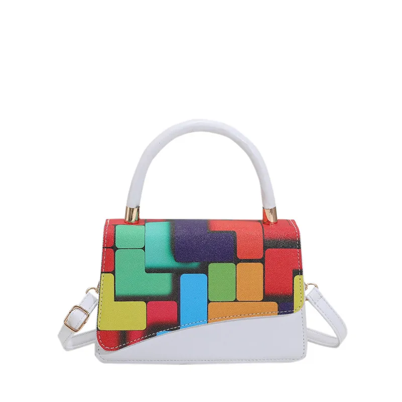 Fashion Retro Contrast Colour Check Women's One Shoulder Crossbody Bag - White