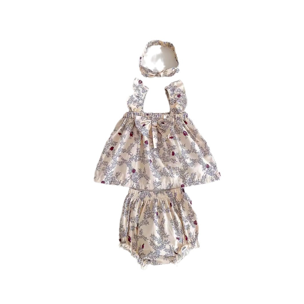 Summer Baby Thin Floral Top Shorts Hair Band 3-piece Set