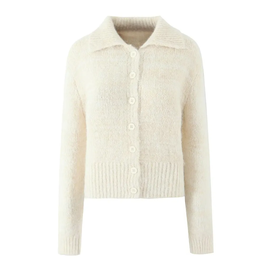 Single-breasted Simple Knitting Cardigan Shorts Suit - Top