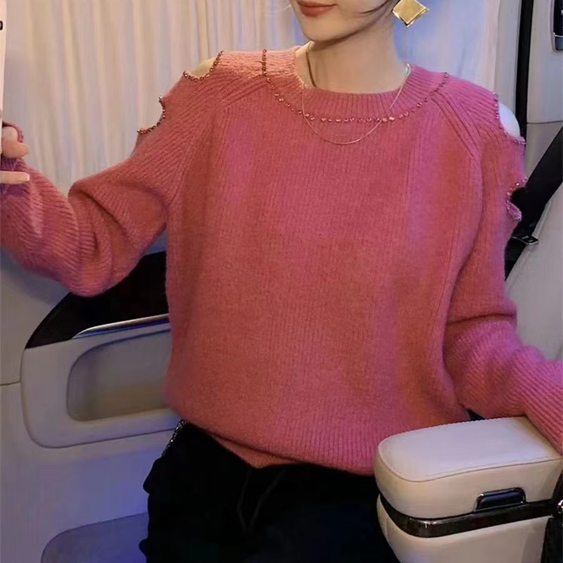 Schulterfreier Strickpullover – Farbvariante Schwarz