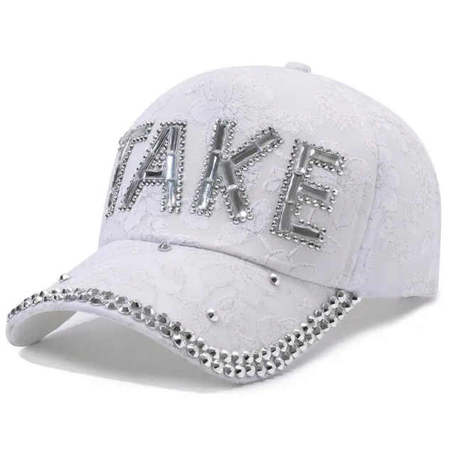 Rhinestone TAKE Women's Baseball Cap Summer Lightweight Breathable White With Diamond Take - Shop at LoveMi