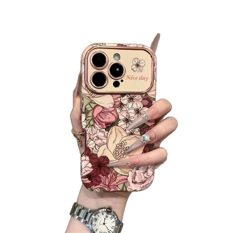 Retro Oil Painting Flower Designed Leather Phone Case 2