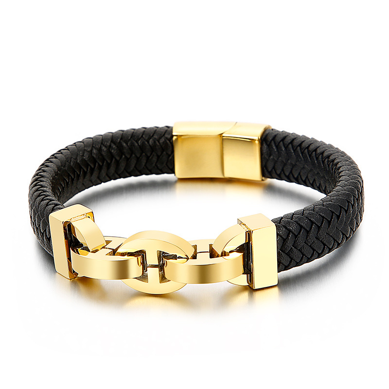 Men's Titanium Steel Cowhide Braided Bracelet Jewelry