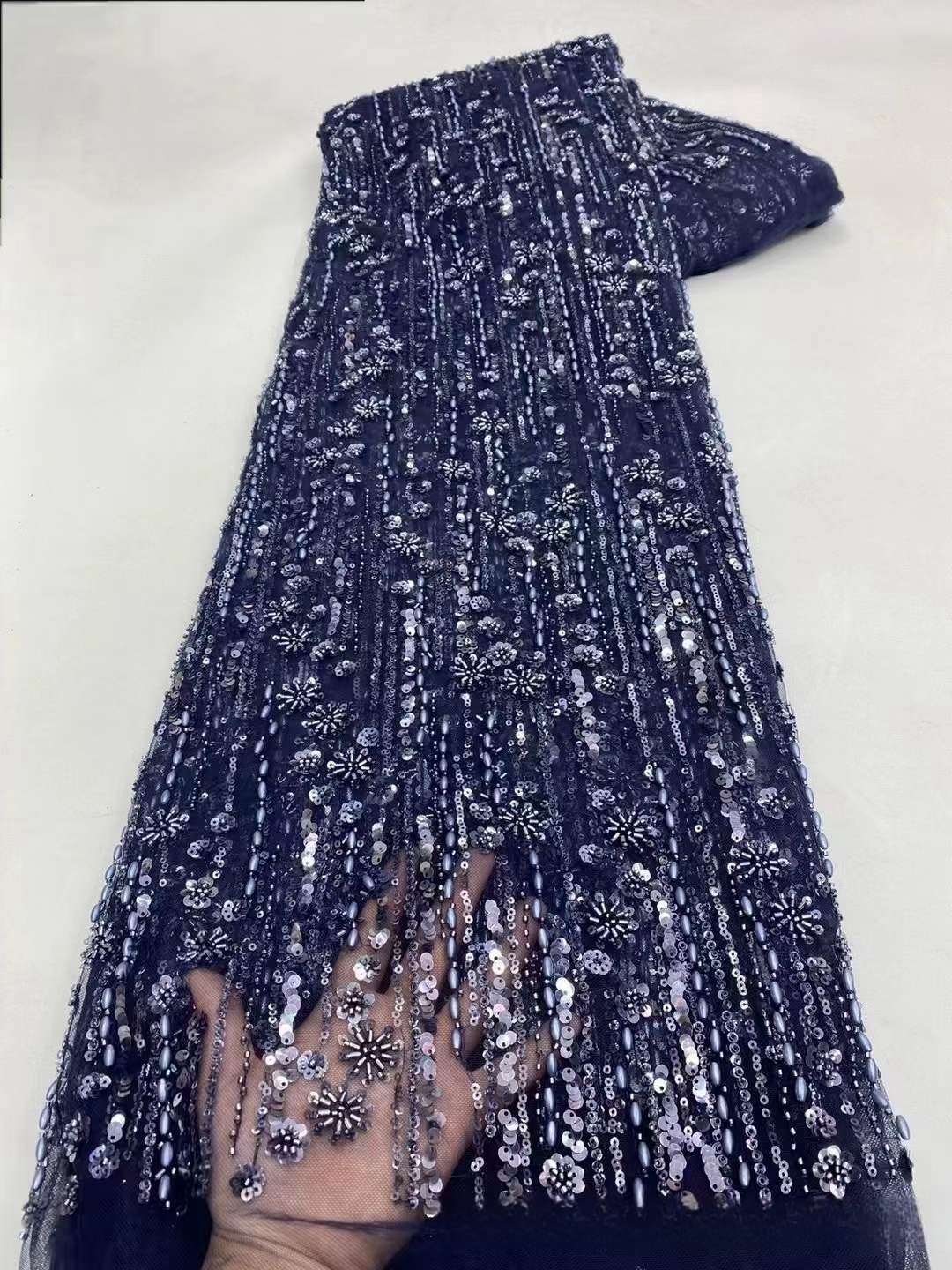 French Wedding Dress Bead Tube Fabric African Bridal Dress Lace - Image 3