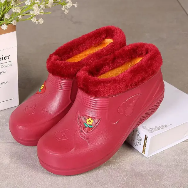Waterproof Cotton Shoes With Fleece For Warmth Waterproof And Anti slip Rain Boots Red - Shop at LoveMi