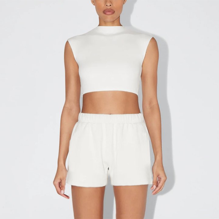 Short Sports Midriff baring Sweatshirt Sweatpants White - Shop at LoveMi