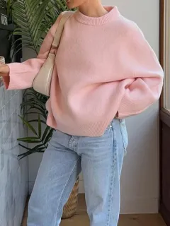 Casual Woolen Solid Color Long-sleeved Sweater - Pink - View 1