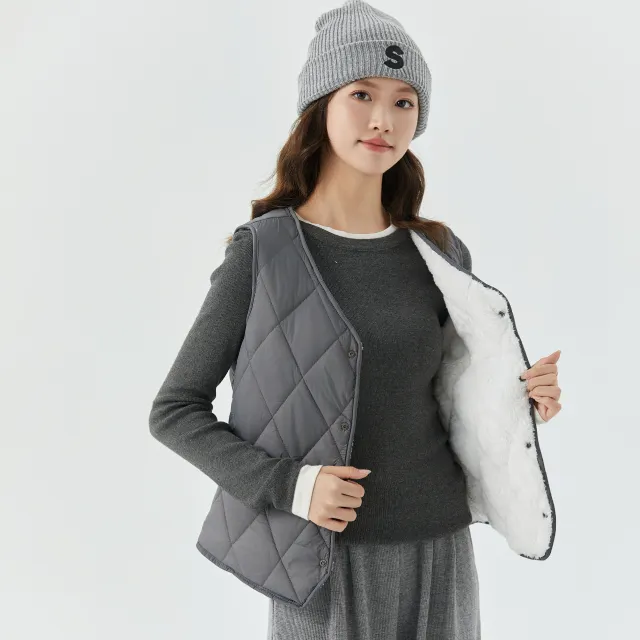 Women's Short Autumn And Winter Velvet Vest Dark Gray With Fleece Lining - Shop at LoveMi