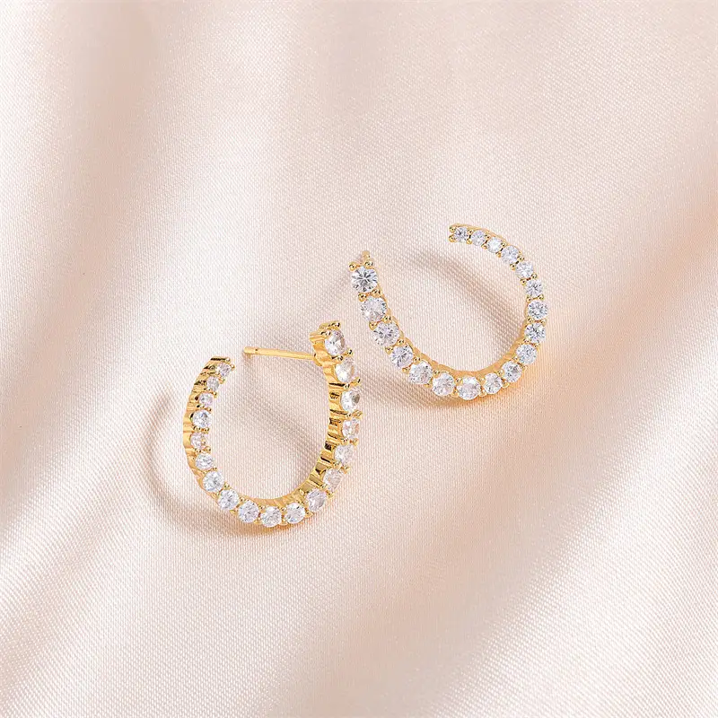 Women's C-shaped Stud Earrings With Rhinestones Fashion Zircon Simple Earrings