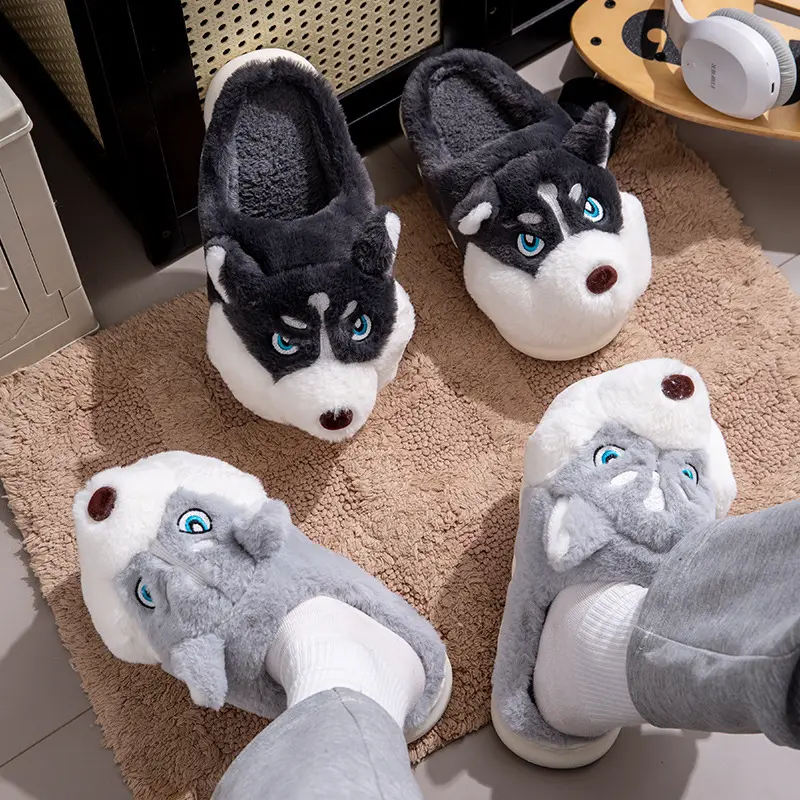 Cute Husky Cartoon Pure Cotton Slippers Men's