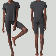 Sports Fitness Loose Short Sleeve Yoga Suit Suit - Grey - View 1