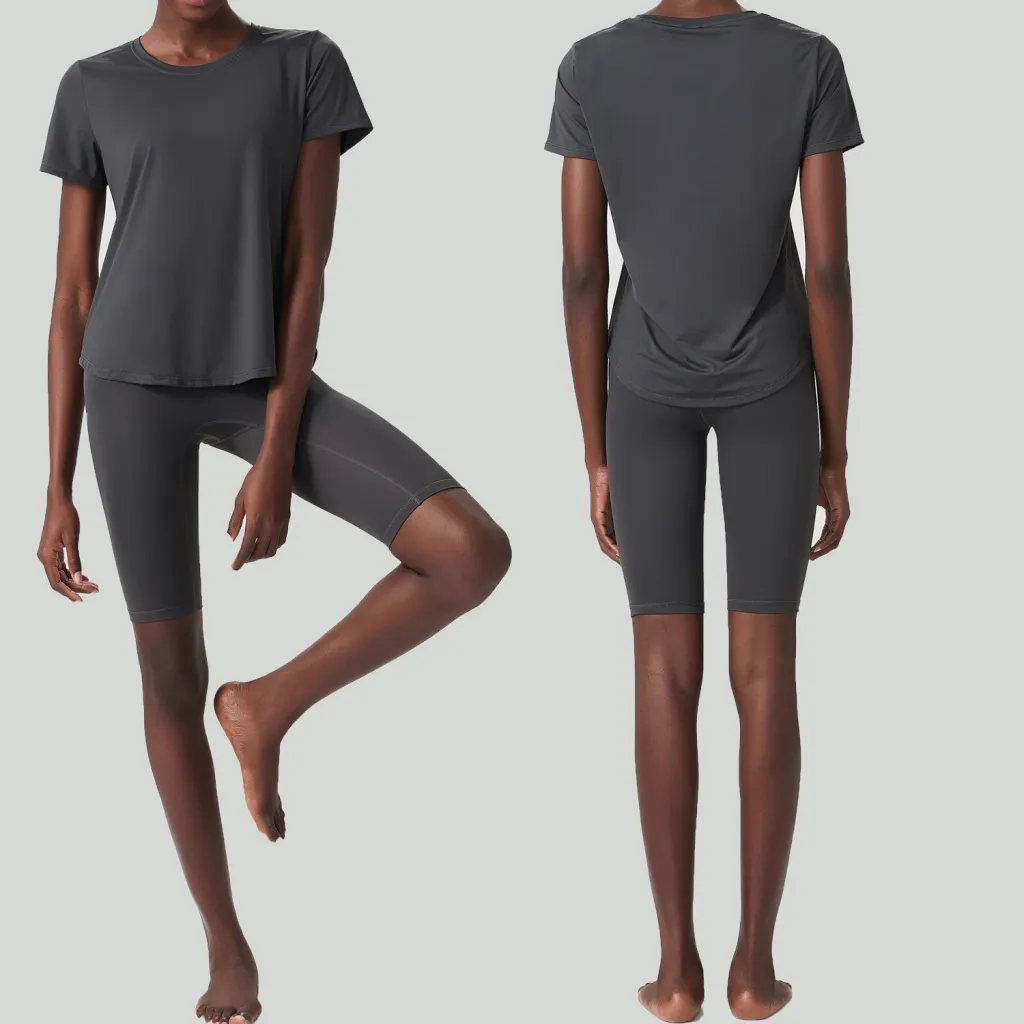Sports Fitness Loose Short Sleeve Yoga Suit Suit - Graphite Gray