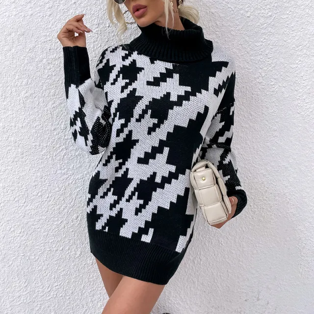 Stitching Contrast Color Lapels Mid length Sweater Black - Shop at LoveMi