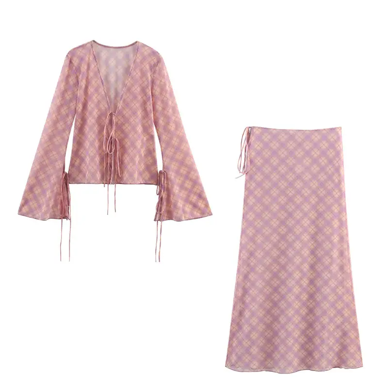 Plaid Printed Silk Net Shirt Dress