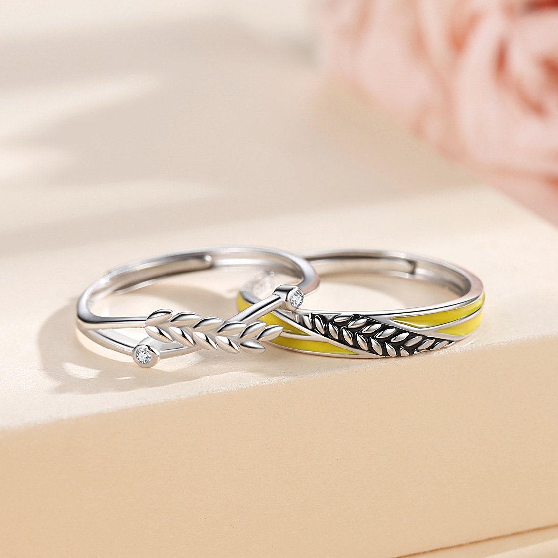Silver Maxiang Happy Couple Ring Korean Style Xiaoqing Flower