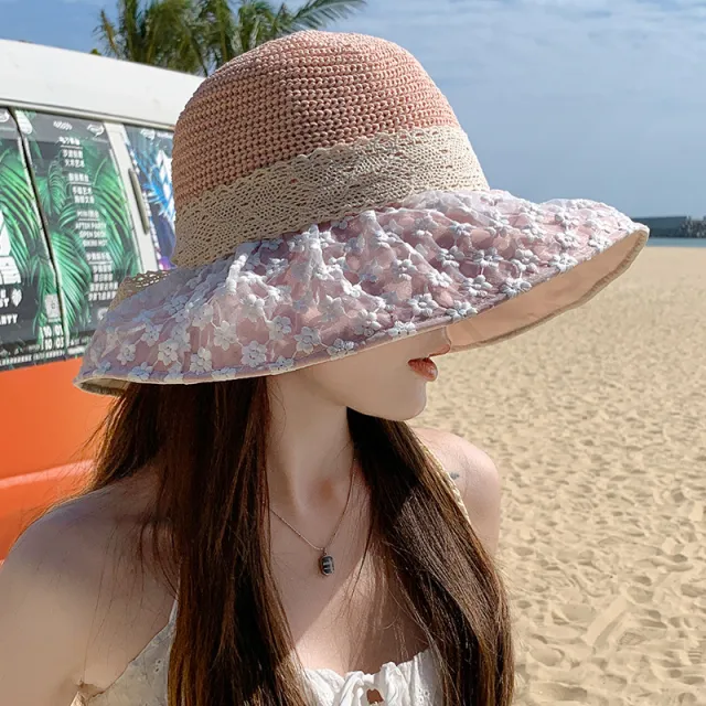Summer Seaside Vacation Sun Protection Sun Hat Fashion Foldable Pink - Shop at LoveMi