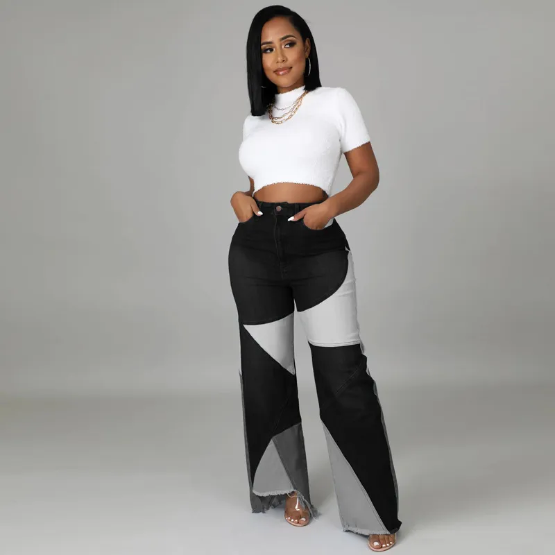 Washed Stitching Women's Denim Trousers Street Fashion Trends Jeans - Black