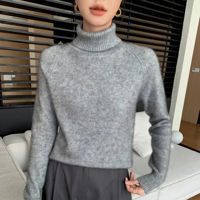 Women's Cashmere Sweater Thickened High Lapel Flower Gray - Shop at LoveMi