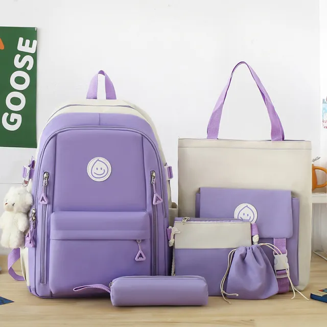 Leisure Student Backpack Five Piece Set Purple - Shop at LoveMi