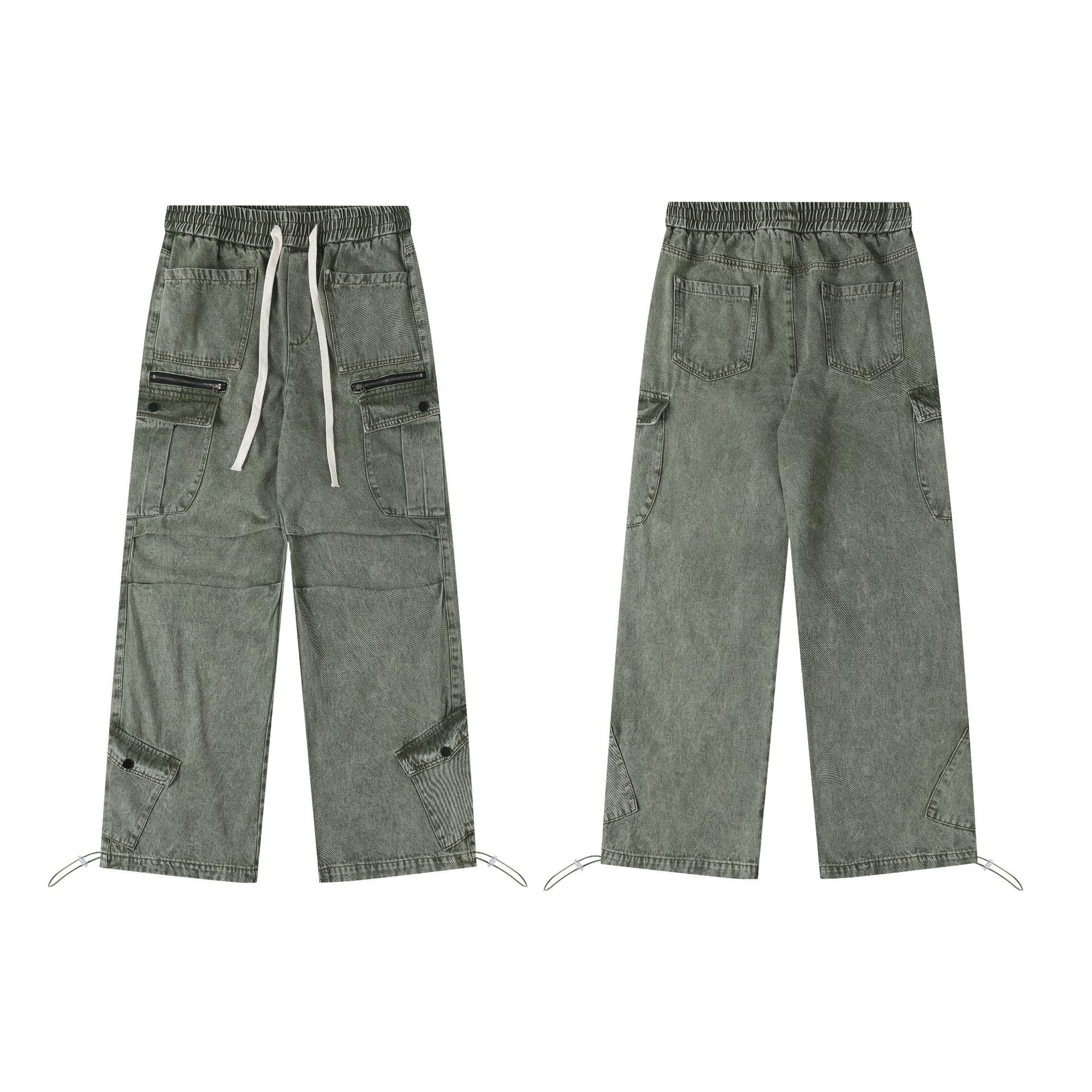 Men's And Women's Same Style American-style Distressed Heavy Industry Straight Leisure Cargo Jeans