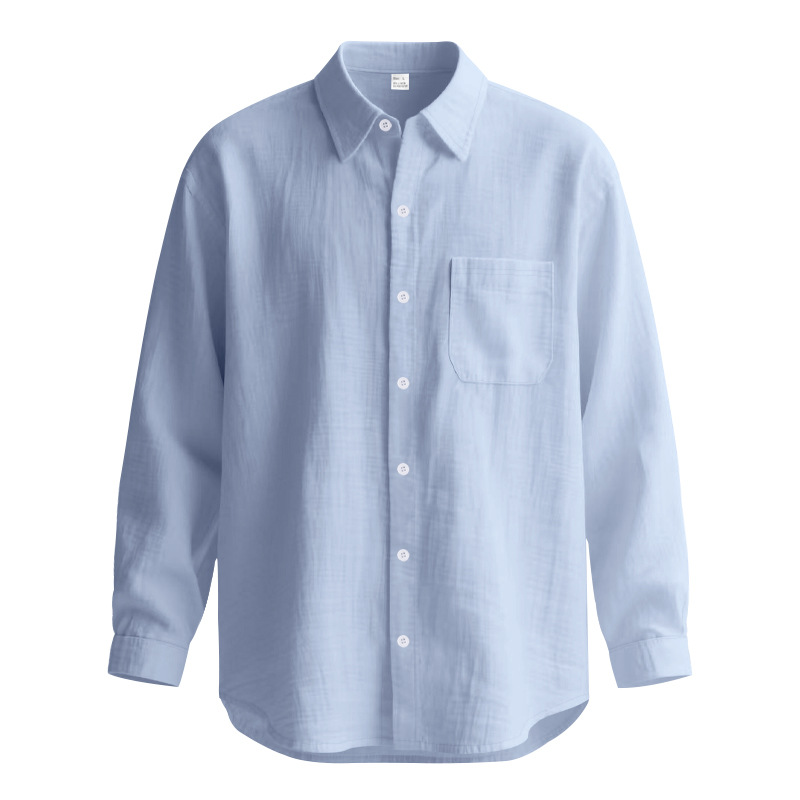 Breathable Linen Blend Solid Lapel Shirt with Long Sleeves