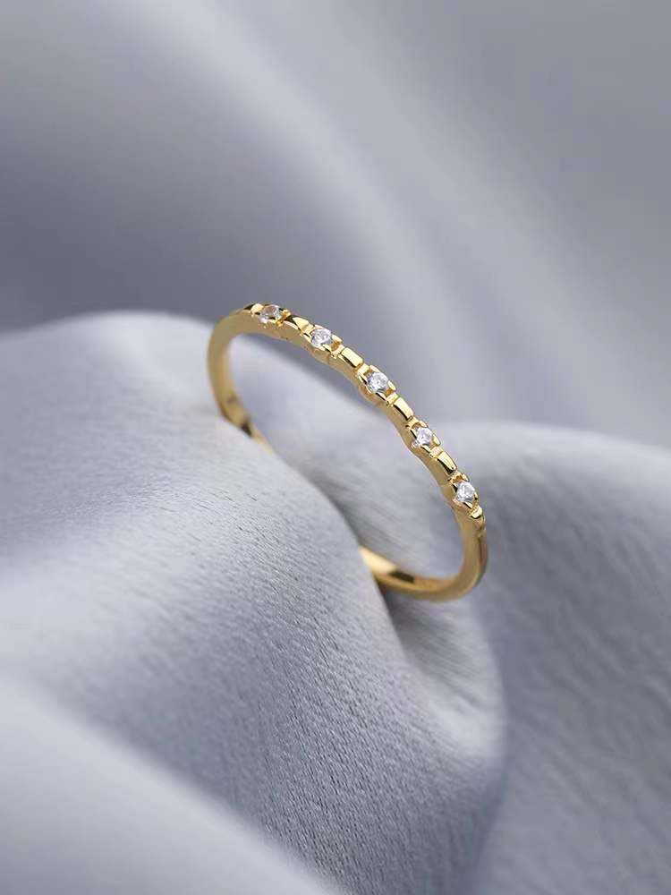 S925 Sterling Silver Plated 14K Gold Row Diamond Ring