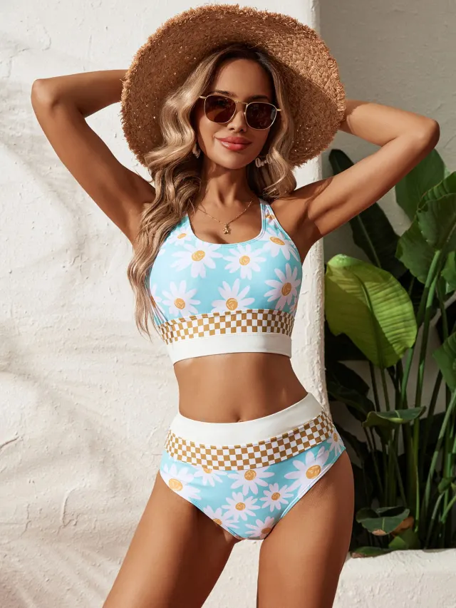Plus Size Split Swimsuit Printed Zipper Bikini Swimsuit Floral - Shop at LoveMi