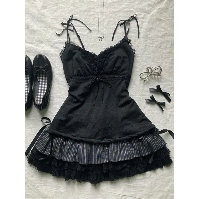 Slim fitting Suspenders Vest High Waist Striped Stitching Skirt Suspender Skirt Suit - Shop at LoveMi