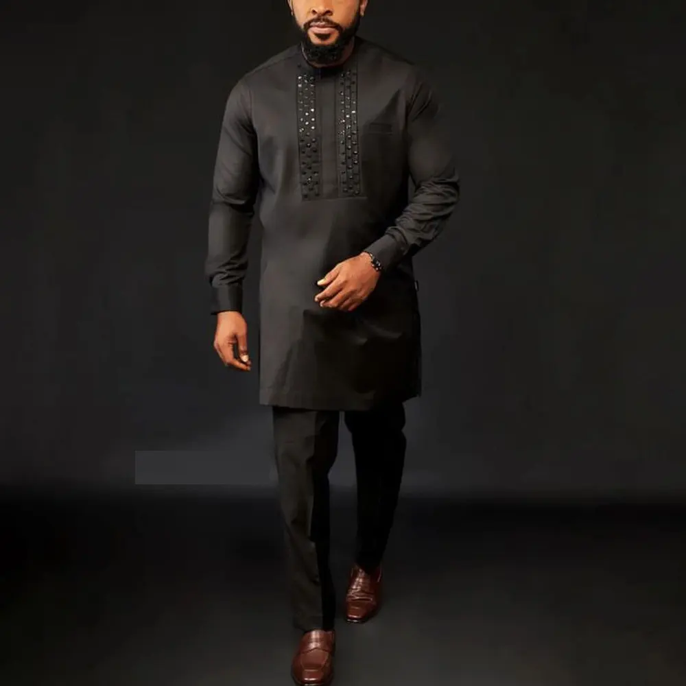 New African Ethnic Style Men's Suit Rhinestone Shirt