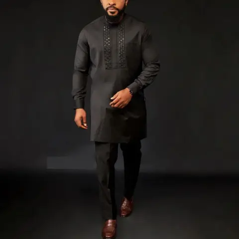 New African Ethnic Style Men's Suit Rhinestone Shirt