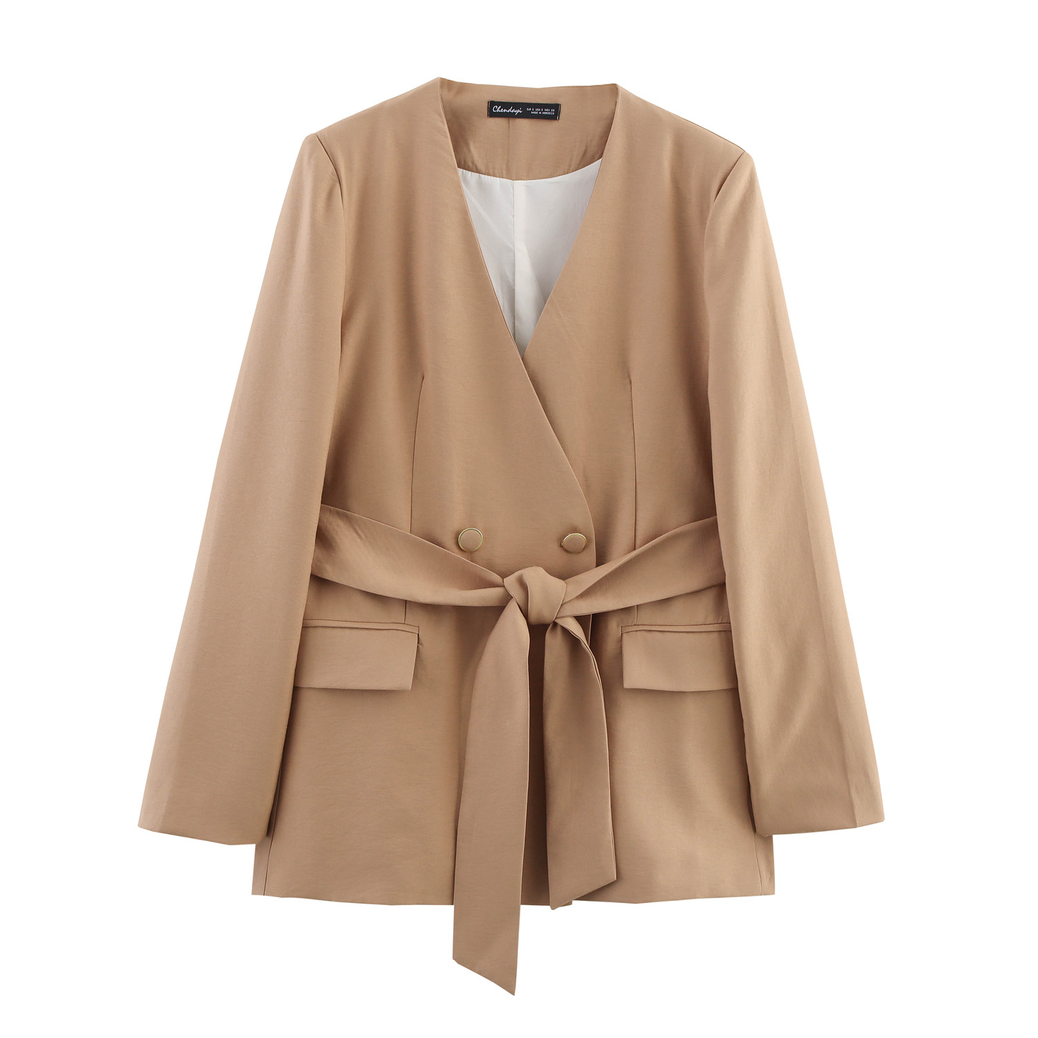 With Belt Padded Shoulder Casual Suit Jacket Wide Leg Pants Suit