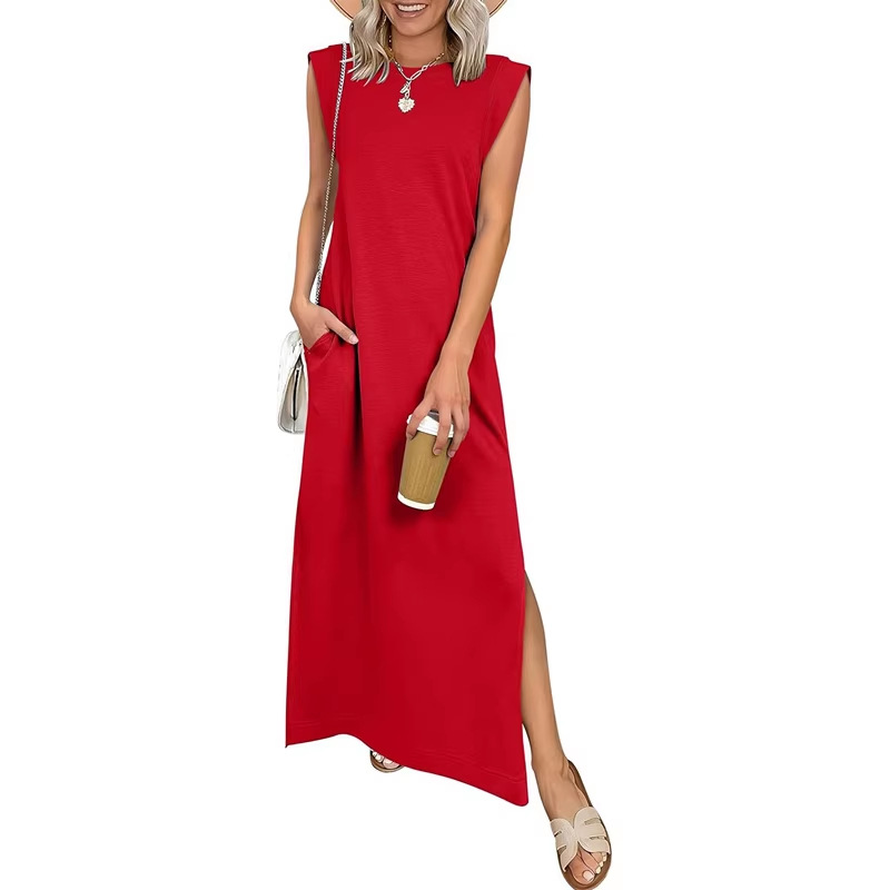 Women's Round Neck Raglan Sleeve Pocket Long Dress 2