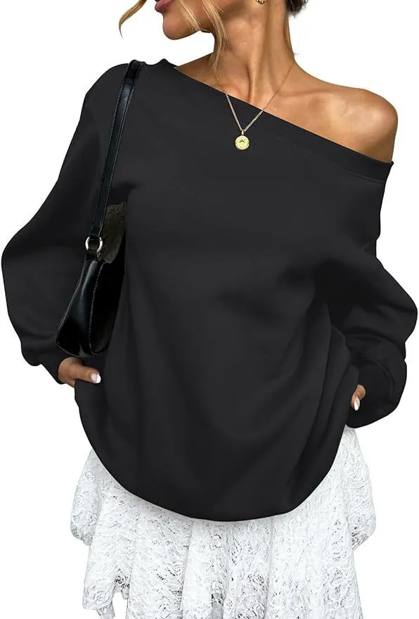 Sweaters Women's Clothing Solid Color Diagonal Collar Black - Shop at LoveMi