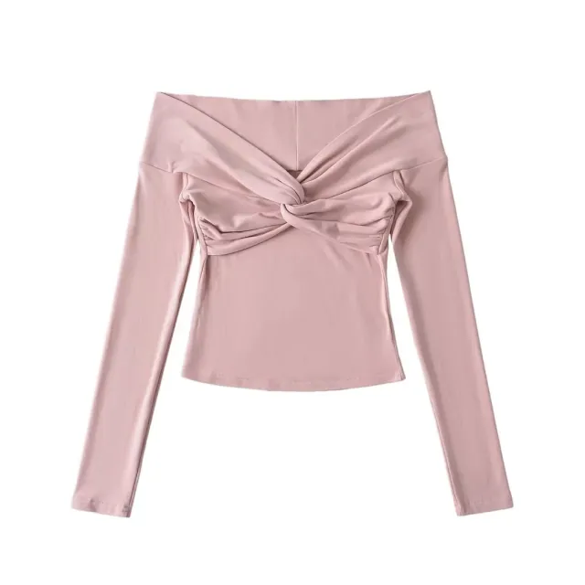 Sexy Twisted Off shoulder Sexy Off shoulder Long Sleeve Pink - Shop at LoveMi