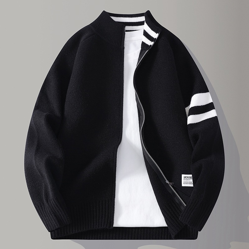 Mens Thermal Knitted Jacket With A Mock Neck And Long Sleeves