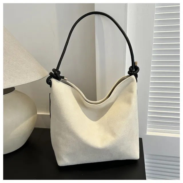 Large Capacity Frosted Suede Fashion Casual Shoulder Underarm Tote Handbag White - Shop at LoveMi