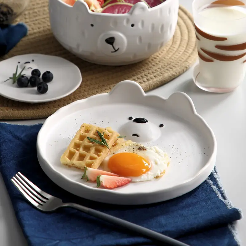 White Bear Bowl Dish & Plate Household Children's Tableware Set