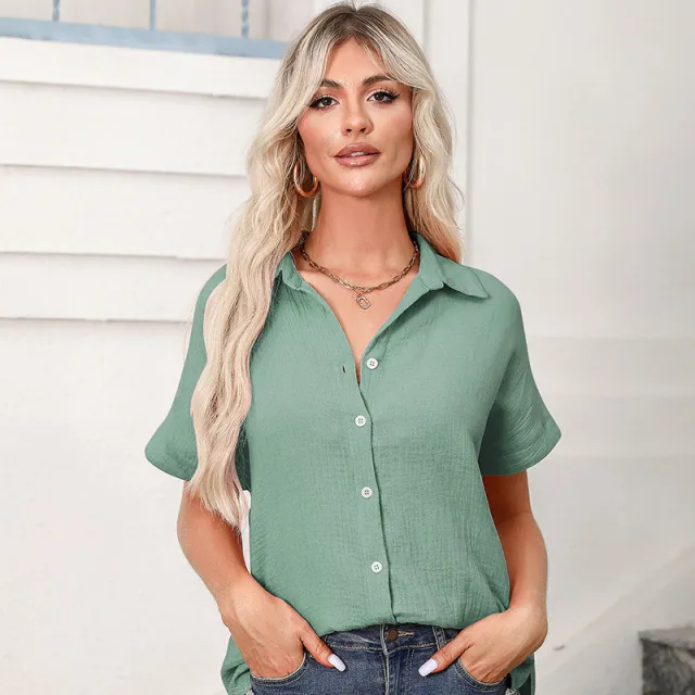 Women's Solid Color Short sleeve Casual Loose Shirt T shirt Tea Green - Shop at LoveMi