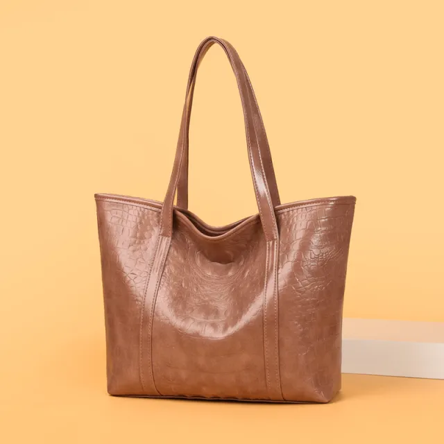 Women's Soft Leather Portable Large Capacity Shoulder Bag Pink - Shop at LoveMi