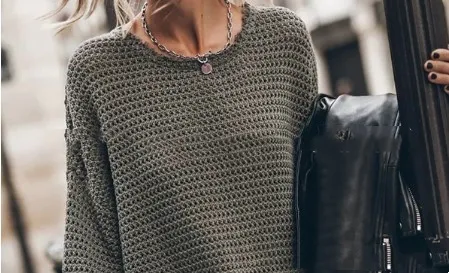 Women's Twist Thread Loose All match Round Neck Sweater Medium Gray - Shop at LoveMi