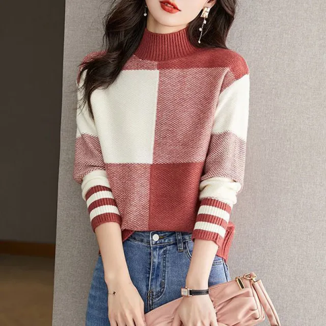 Fashion Colorblock Western Style Youthful looking Loose Slimming Bottoming Shirt Red - Shop at LoveMi