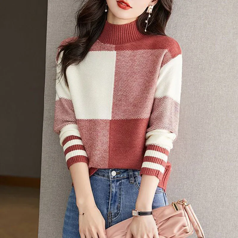 Fashion Colorblock Western Style Youthful-looking Loose Slimming Bottoming Shirt - Red